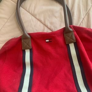 EUC Tommy Hilfiger red duffle bag. Canvas material, medium sized.